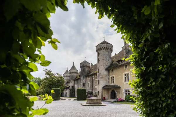 château de ripaille vue depuis la haie d'arbre