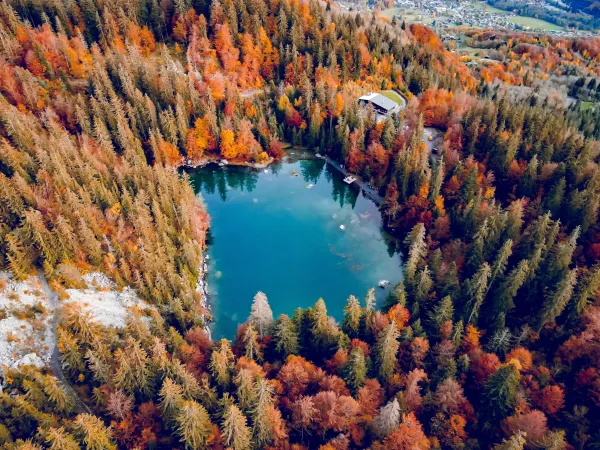 Vue drone sur le Lac Vert et ses couleurs d'automne