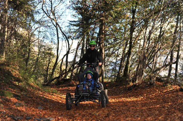 Descente en Cimgo sur un chemin en automne