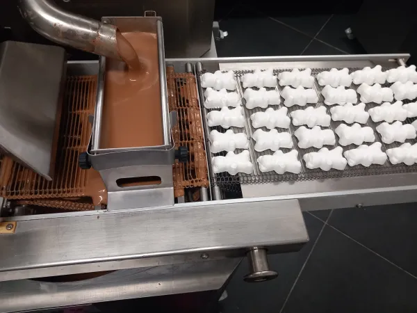 enrobage ourson guimauve au chocolat au lait