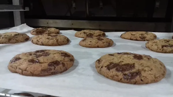 cookies au chocolat Rapadura et noisettes toastés à la sortie du four